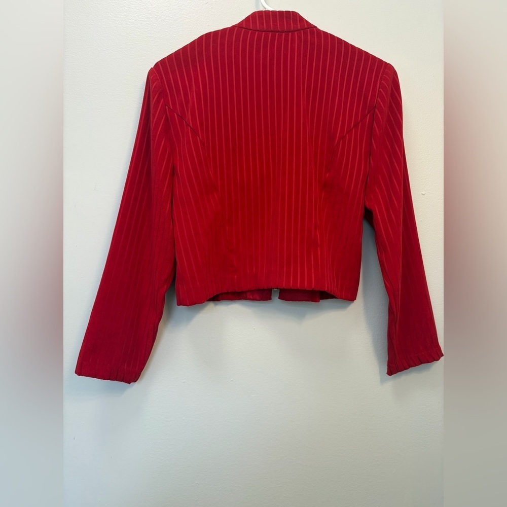 Chic Red Pinstripe Women's Blazer - Picture 2 of 4